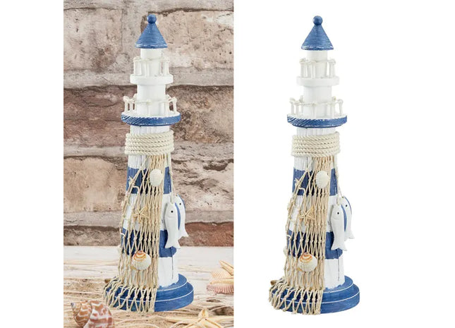 Mittelgroßer Leuchtturm-Deko mit Fischen, 10,5x32x10,5 cm – Maritime Eleganz TK Gruppe® Grosshandel 