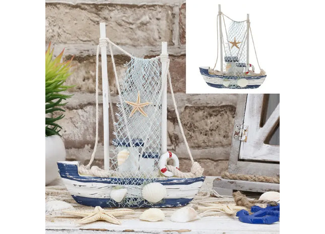 Mittelgroßes Fischerboot-Modell mit Netz, 15x16,5x4 cm – Detailreiches Sammlerstück TK Gruppe® Grosshandel 