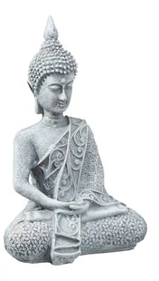 Mittlere Buddha-Statue, sitzend, grau, ca. 12 cm hoch – Harmonische Dekoration TK Gruppe® Grosshandel 