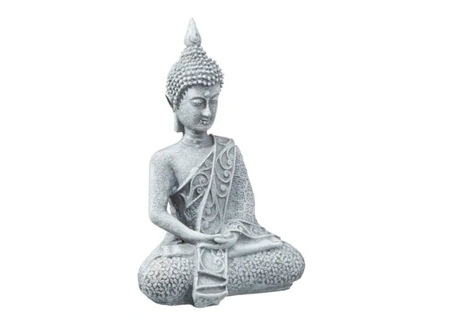 Mittlere Buddha-Statue, sitzend, grau, ca. 12 cm hoch – Harmonische Dekoration TK Gruppe® Grosshandel 