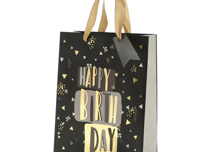 Mittlere Geschenktüte Happy Birthday, Schwarz, Elegantes Design, 23 cm TK Gruppe® Grosshandel 
