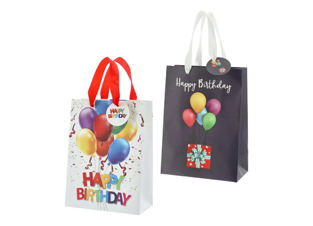 Mittlere Geschenktüten 'Happy Birthday Ballons', 2er-Pack, 23cm hoch TK Gruppe® Grosshandel 