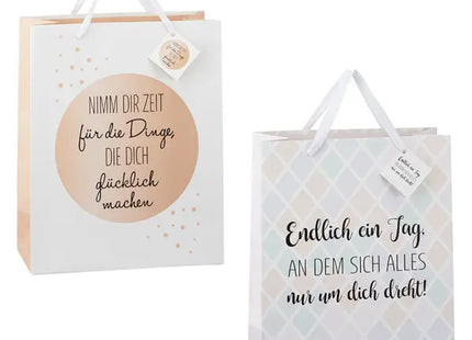 Mittlere Geschenktüten mit Deutschen Sprüchen - 2er Set, 32cm TK Gruppe® Grosshandel 