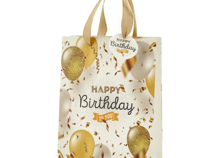 Mittlere Goldene Geschenktüte mit Ballons, Geburtstag, 23 cm Höhe TK Gruppe® Grosshandel 
