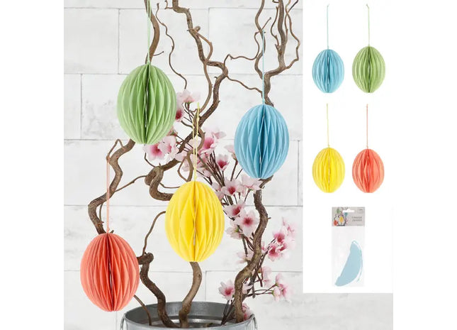 Mittlere Honeycomb Osterei Hänger, 4er-Set, ca. 12cm Hoch TK Gruppe® Grosshandel 