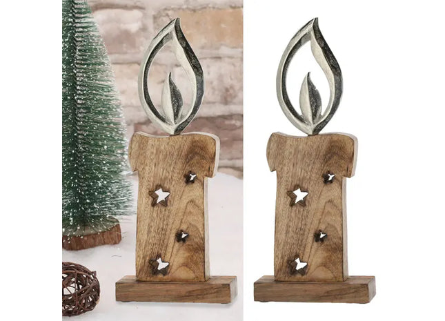 Mittlere Kerze mit Silberflamme auf Sockel - Elegantes Deko-Element, 37cm TK Gruppe® Grosshandel 