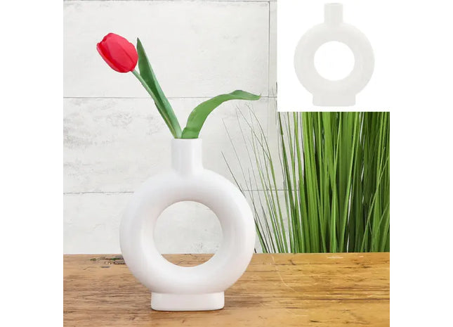 Mittlere Runde Weiße Keramikvase, 20cm Hoch, Modernes Design für Tischdeko TK Gruppe® Grosshandel 
