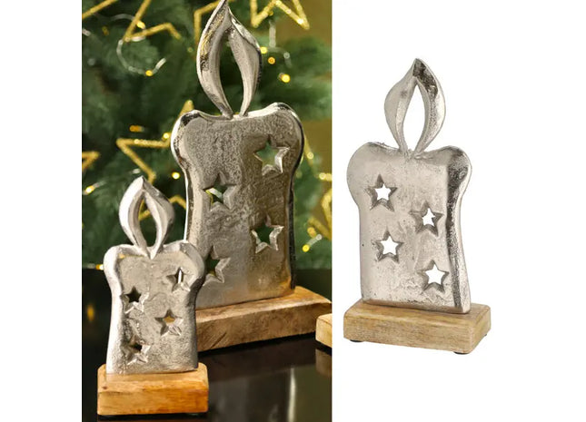 Mittlere Silberne Kerze auf Standfuß - Stilvolles Dekor, ca. 21cm Höhe TK Gruppe® Grosshandel 