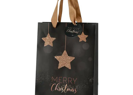 Mittlere Weihnachtsgeschenktüte Schwarz mit Stern, 23 cm Höhe TK Gruppe® Grosshandel 