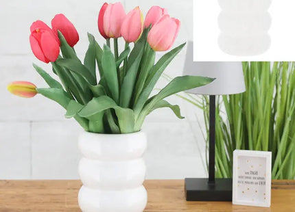 Mittlere Weiße Keramikvase mit Ringmuster, 15cm Hoch, Elegantes Deko-Objekt TK Gruppe® Grosshandel 