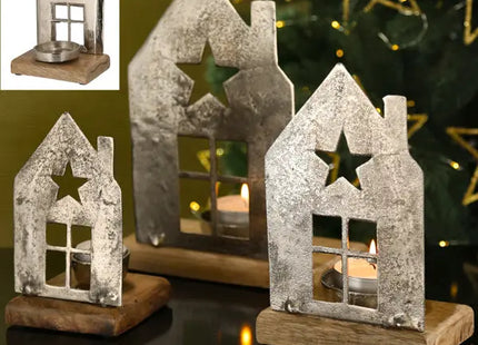 Mittlerer Kerzenhalter Hausform in Silber - Elegante Wohnraumdeko, ca. 22cm Höhe TK Gruppe® Grosshandel 