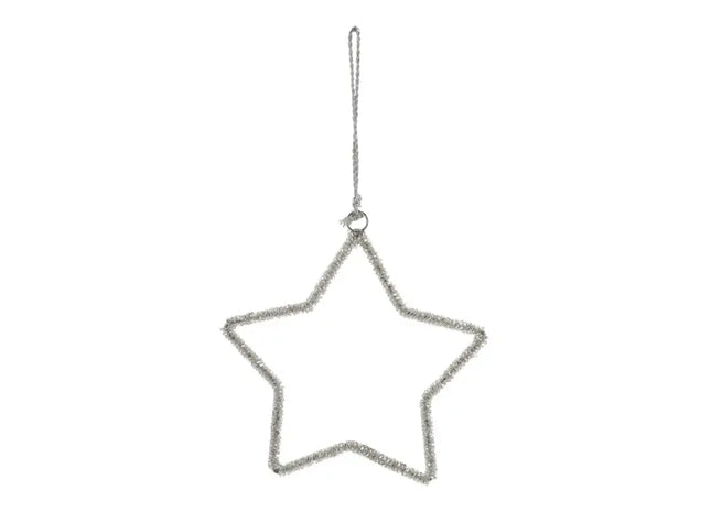 Mittlerer Silberner Deko-Hängestern aus Glasperlen, 15cm Durchmesser TK Gruppe® Grosshandel 