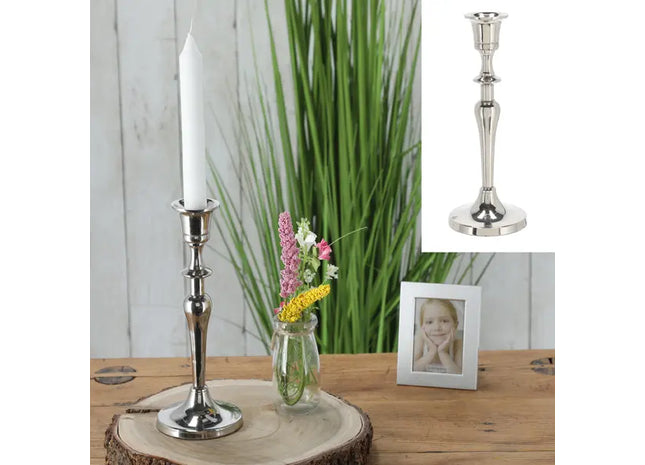 Mittlerer Stabkerzenhalter in Silber, Ca. 22cm Hoch - Modernes Dekor für Zuhause! TK Gruppe® Grosshandel 