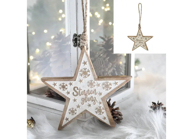 Mittlerer Weißer Stern-Hänger aus Mangoholz, 20 cm Durchmesser – Sternenglanz TK Gruppe® Grosshandel 