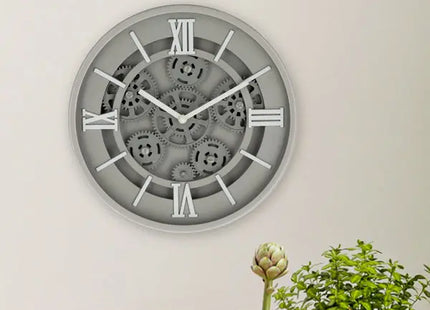 Moderne Wanduhr mit Zahnrad-Design, Grau, 30cm Durchmesser – Stilvolles Zeitmesser TK Gruppe® Grosshandel 