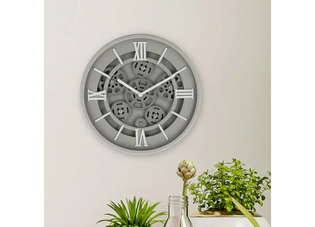 Moderne Wanduhr mit Zahnrad-Design, Grau, 30cm Durchmesser – Stilvolles Zeitmesser TK Gruppe® Grosshandel 