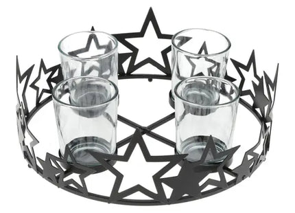 Moderner Adventskranz mit Schwarzen Sternen, Durchmesser Ca. 23cm – Festliche Deko TK Gruppe® Grosshandel 