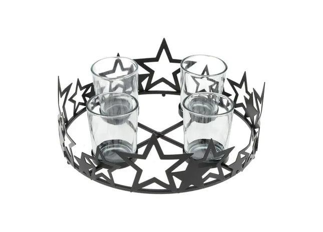 Moderner Adventskranz mit Schwarzen Sternen, Durchmesser Ca. 23cm – Festliche Deko TK Gruppe® Grosshandel 