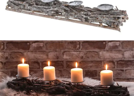 „Moderner Adventsleuchter aus Ästen, eckiges Design in Grau, 65x10 cm“ TK Gruppe® Grosshandel 