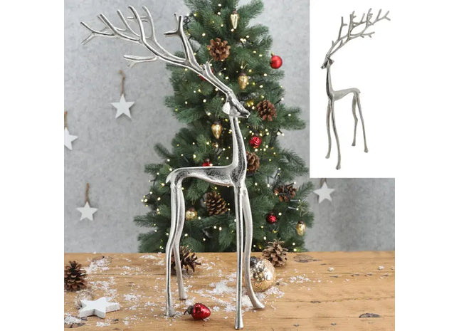 Modernes Rentier in Silber, Dekofigur, ca. 60 cm Höhe – Elegante Weihnachtsdeko TK Gruppe® Grosshandel 