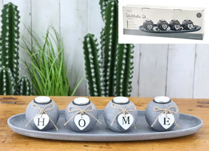 Modernes Teelichthalter-Set, grau, ca. 51cm - Stilvolle Kerzenhalter für Ihr Zuhause TK Gruppe® Grosshandel 
