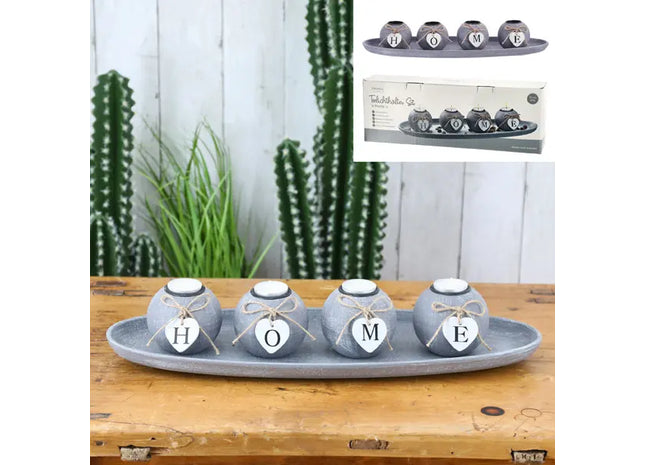 Modernes Teelichthalter-Set, grau, ca. 51cm - Stilvolle Kerzenhalter für Ihr Zuhause TK Gruppe® Grosshandel 
