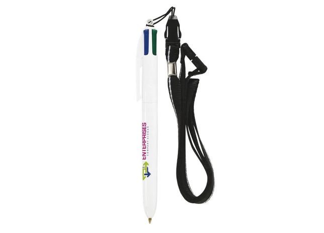 Modischer BIC 4-Farben Kugelschreiber mit praktischem Lanyard TK Gruppe® Grosshandel 