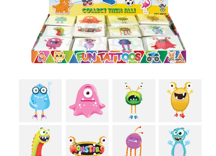 Monster-Mini-Tattoos, 4 cm, sortiert, 12 Stück – ideal für Kinderpartys und Geschenke TK Gruppe® Grosshandel 