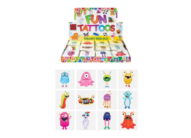 Monster-Mini-Tattoos, 4 cm, sortiert, 12 Stück – ideal für Kinderpartys und Geschenke TK Gruppe® Grosshandel 