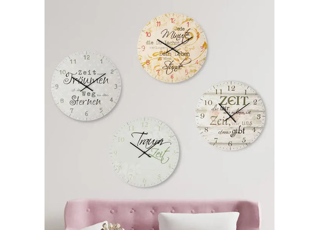 Motivations-Wanduhren mit Sprüchen, 4er-Set, Durchmesser ca. 45 cm - Dekorative Zeitmesser TK Gruppe® Grosshandel 