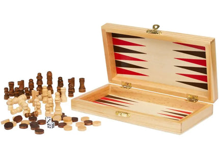 Mugo 3-in-1 Spieleset aus Naturholz - Schach, Dame, Backgammon in Einem TK Gruppe® Grosshandel 