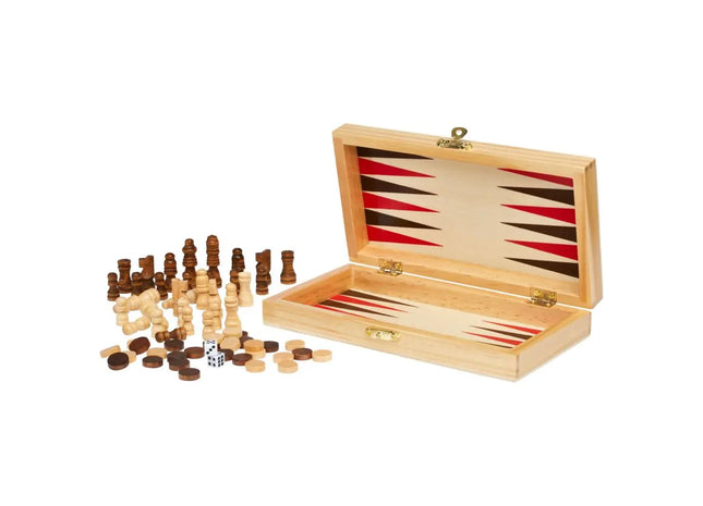 Mugo 3-in-1 Spieleset aus Naturholz - Schach, Dame, Backgammon in Einem TK Gruppe® Grosshandel 