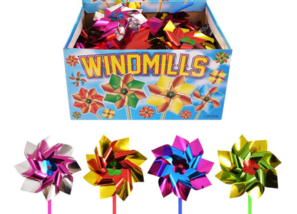 Mühlenfolie 9 cm Blumenfolie mit 31 cm Stab, 4 Farben sortiert, dekorativer Gartenstecker TK Gruppe® Grosshandel 