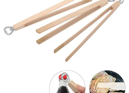 Multifunktionale Grillzange aus Holz mit integriertem Flaschenöffner, Beige TK Gruppe® Grosshandel 