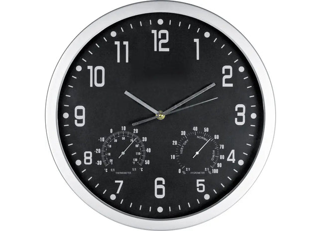 Multifunktionale Wanduhr - Hygrometer, Thermometer, Elegantes Schwarz, 30 cm TK Gruppe® Grosshandel 