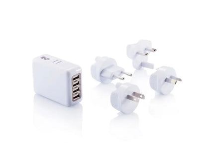 Multifunktionaler Reiseadapter mit 4 USB-Ports - Vielseitig - Weiß TK Gruppe® Grosshandel 