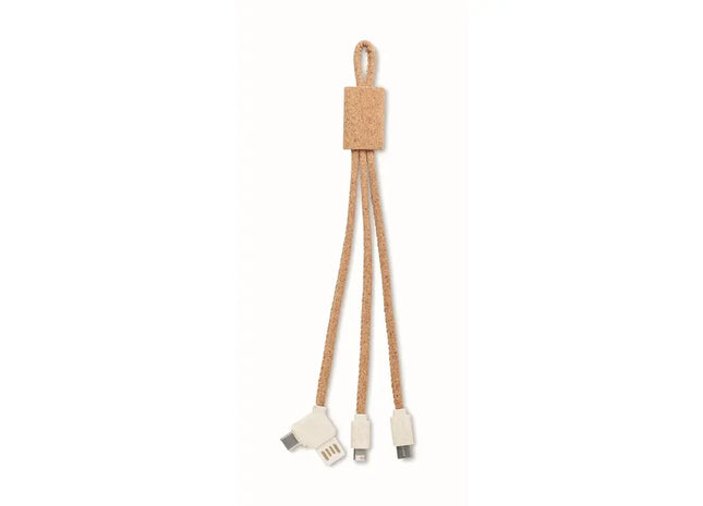 Multifunktionales 3in1 Ladekabel Kork CABIE - beige Vielseitiges Ladegerät für unterwegs TK Gruppe® Grosshandel 
