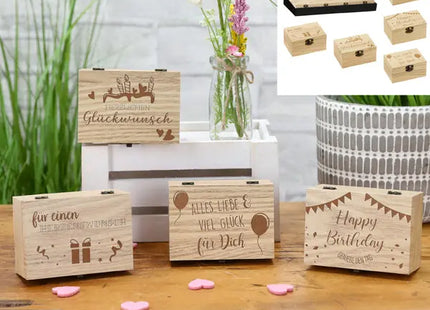 Musik-Holzboxen Geburtstag, Set aus 4, ca. 10x7x5cm - Perfekte Geburtstagsgeschenke TK Gruppe® Grosshandel 