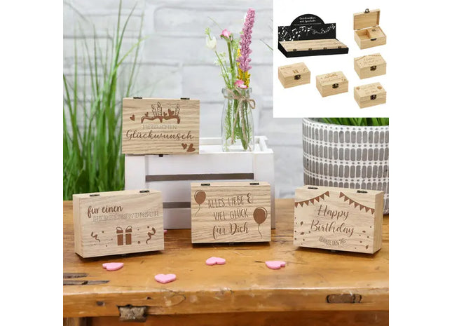 Musik-Holzboxen Geburtstag, Set aus 4, ca. 10x7x5cm - Perfekte Geburtstagsgeschenke TK Gruppe® Grosshandel 