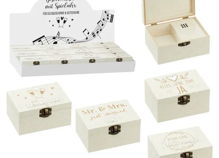 Musik-Holzboxen Hochzeit, Set aus 4, ca. 10x7x5cm - Perfekte Hochzeitsgeschenke TK Gruppe® Grosshandel 