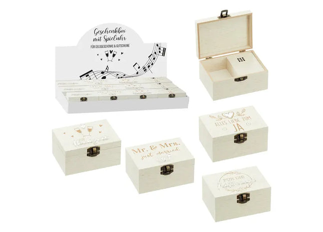 Musik-Holzboxen Hochzeit, Set aus 4, ca. 10x7x5cm - Perfekte Hochzeitsgeschenke TK Gruppe® Grosshandel 