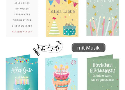 Musikalische Geburtstagskarten, 6er-Set - Melodische Glückwunschkarten TK Gruppe® Grosshandel 