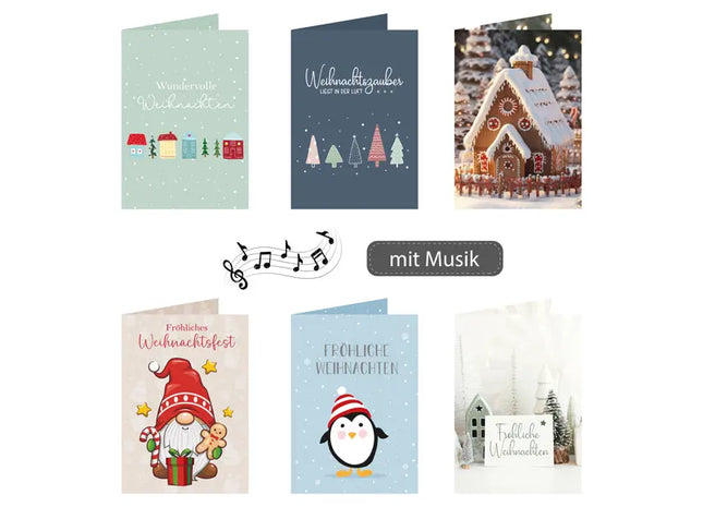 Musikalische Weihnachtsgrußkarten, 6er-Set - Festliche Klangkarten Kollektion TK Gruppe® Grosshandel 