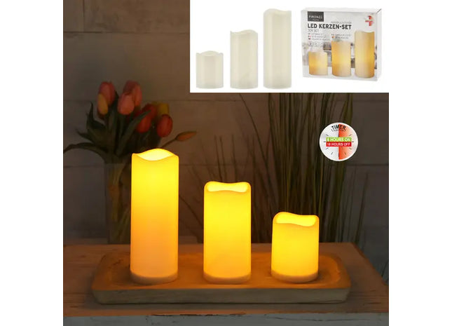 NEU! LED Außenkerzen-Set, 3-teilig mit Timerfunktion TK Gruppe® Grosshandel 