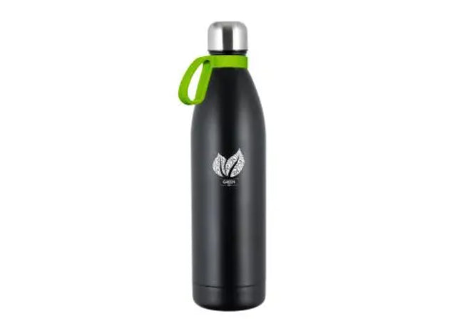 NIZZA XL Thermotrinkflasche, 1L - Elegantes Schwarz-Silber, Robust Isoliert TK Gruppe® Grosshandel 