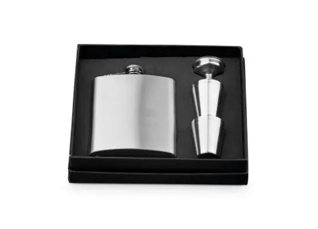NOVAK Edelstahlflasche und Gläser Set 200ml in Silber – Trinkgenuss To-Go TK Gruppe® Grosshandel 