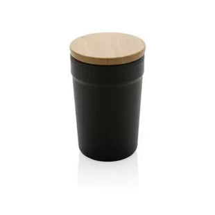 Nachhaltiger GRS rPP-Becher 350ml mit Bambusdeckel – Schwarz TK Gruppe® Grosshandel 