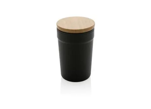 Nachhaltiger GRS rPP-Becher 350ml mit Bambusdeckel – Schwarz TK Gruppe® Grosshandel 