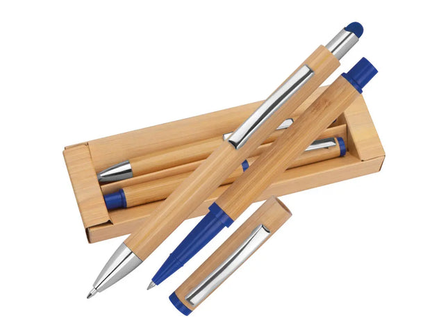 Nachhaltiges Bambus-Schreibset in Blau – Umweltfreundliches Schreibset aus natürlichen Materialien TK Gruppe® Grosshandel 
