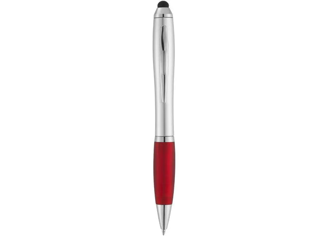 Nash Stylus Kugelschreiber - Silbern mit Rotem Griff, Schwarze Mine, Elegantes Design TK Gruppe® Grosshandel 